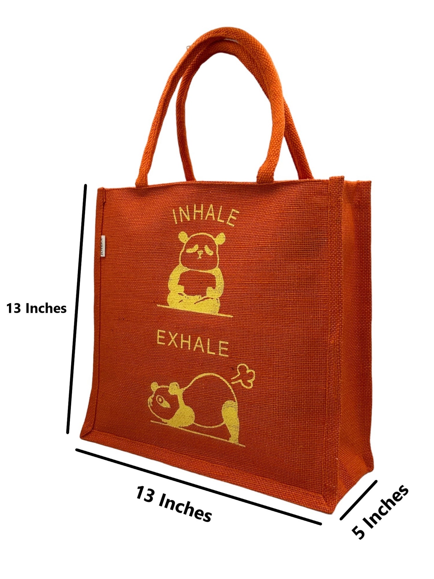 "Inhale Exhale" Orange Panda Jute Tote Bag
