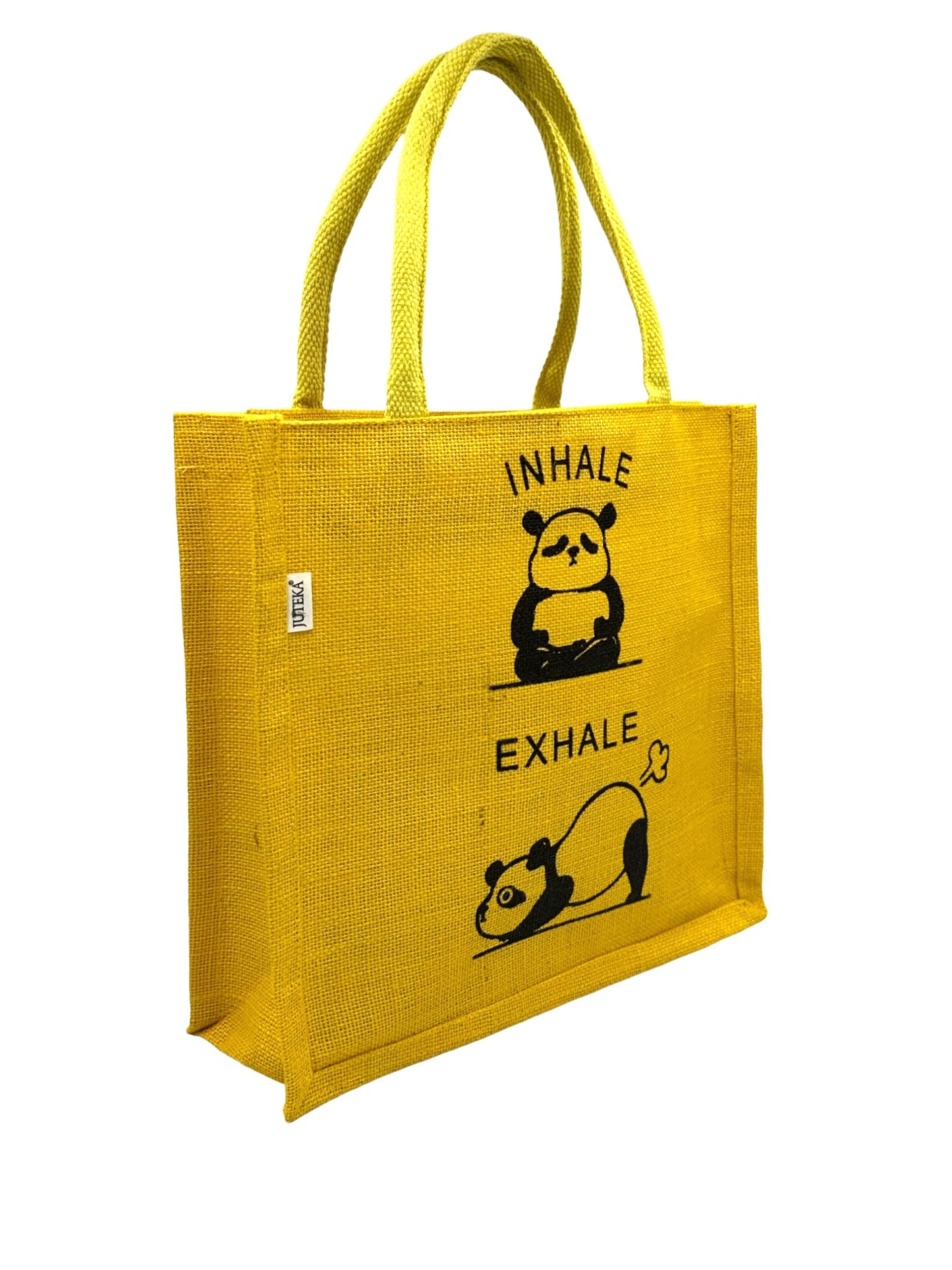 "Inhale Exhale" Panda Jute Tote Bag