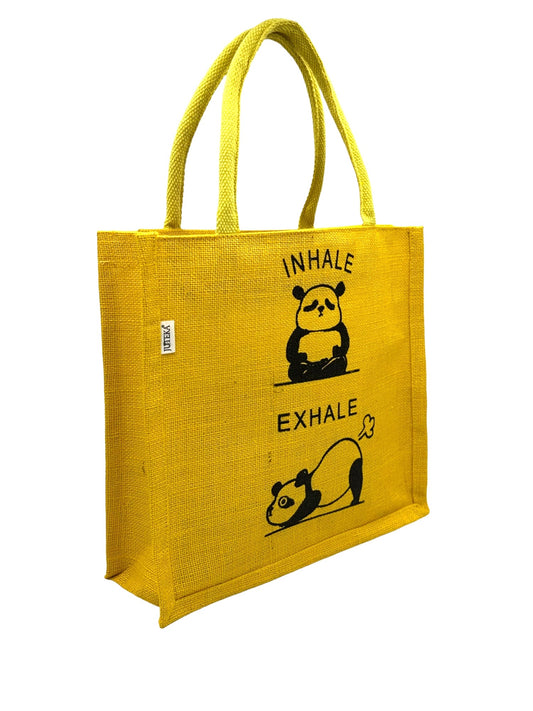 "Inhale Exhale" Panda Jute Tote Bag