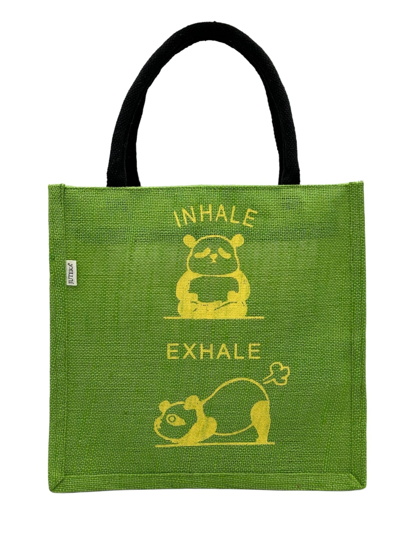 "Inhale Exhale" Panda Jute Tote Bag