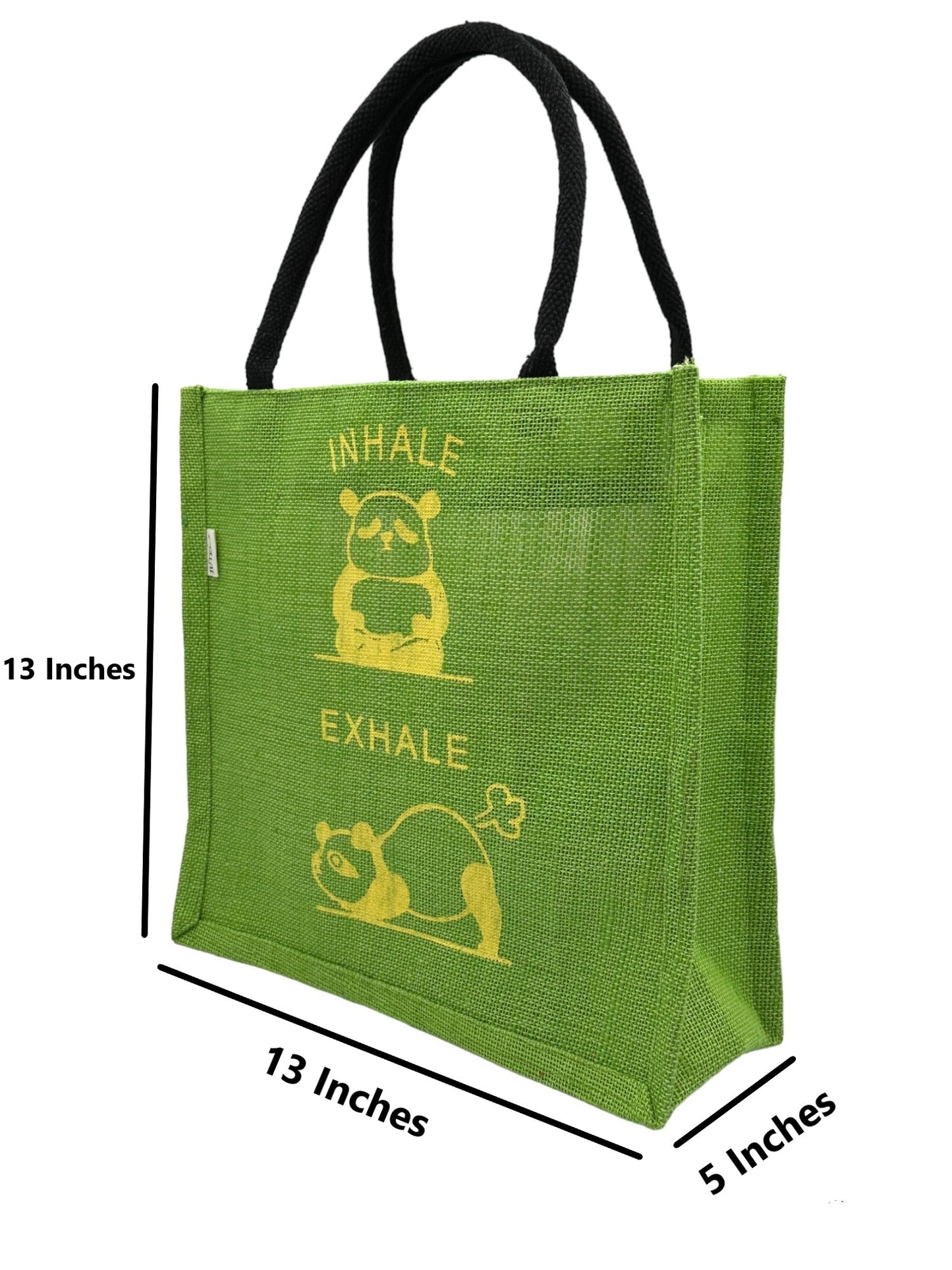 "Inhale Exhale" Panda Design Jute Tote Bag
