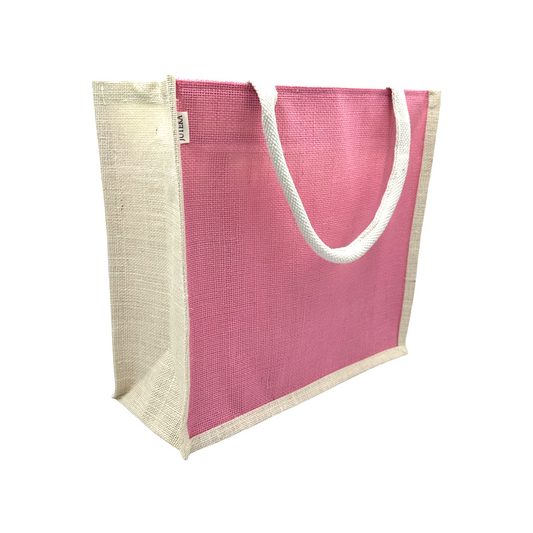 Dual-Tone Jute Tote Bag –  Pink & White