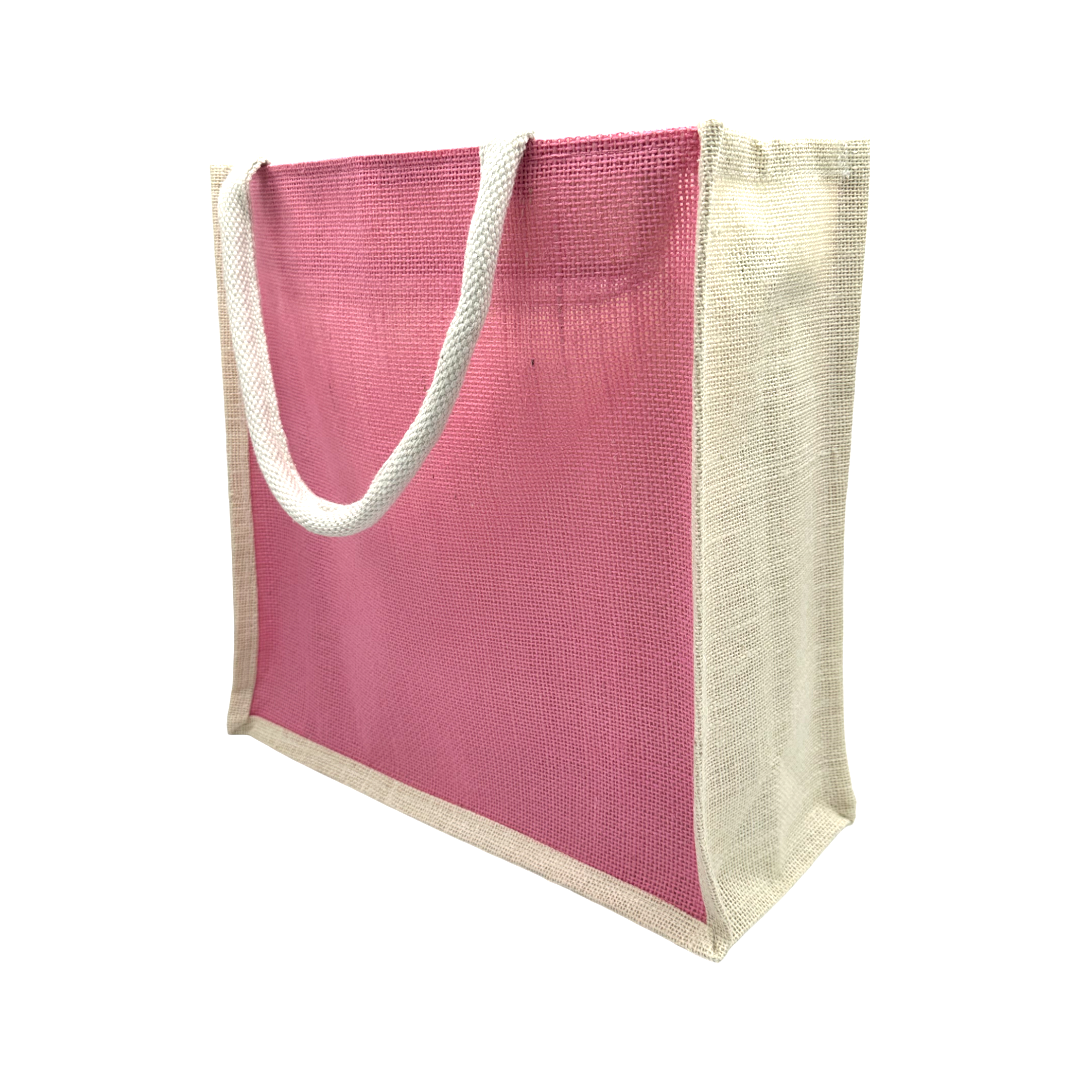 Dual-Tone Jute Tote Bag –  Pink & White