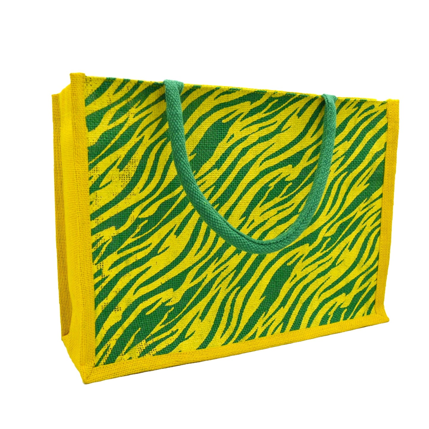 Vibrant Yellow & Green Tiger Print Jute Tote Bag