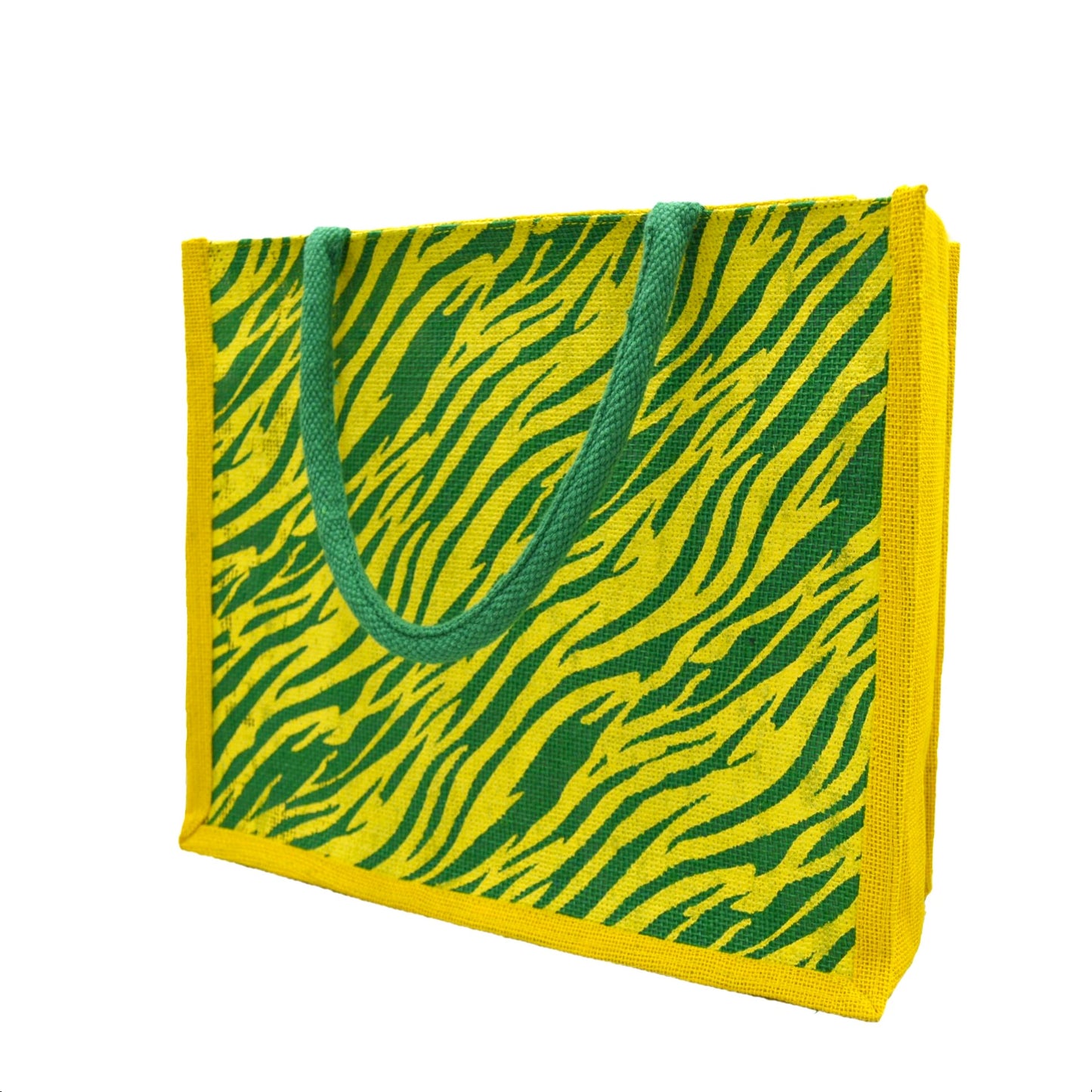 Vibrant Yellow & Green Tiger Print Jute Tote Bag
