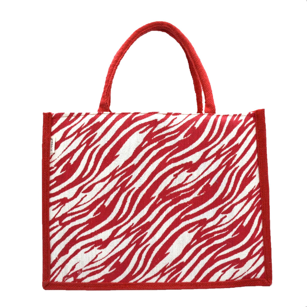 Bold Red & White Tiger Print Jute Tote Bag