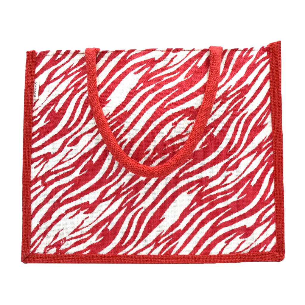 Bold Red & White Tiger Print Jute Tote Bag