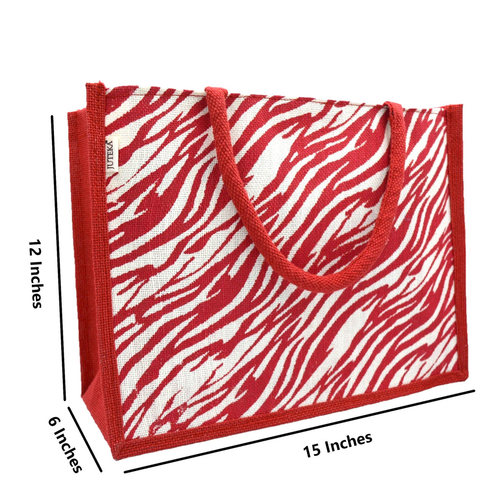 Bold Red & White Tiger Print Jute Tote Bag