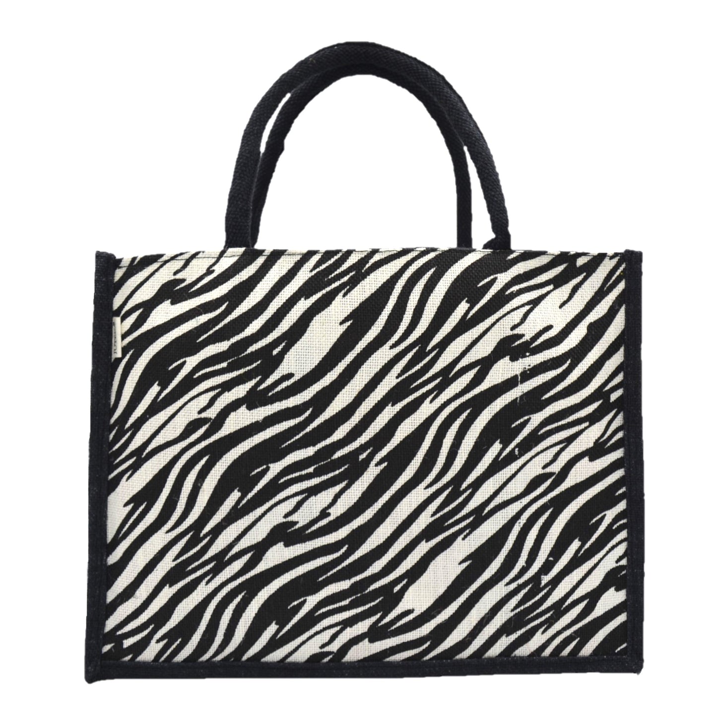Classic Black & White Tiger Print Jute Tote Bag