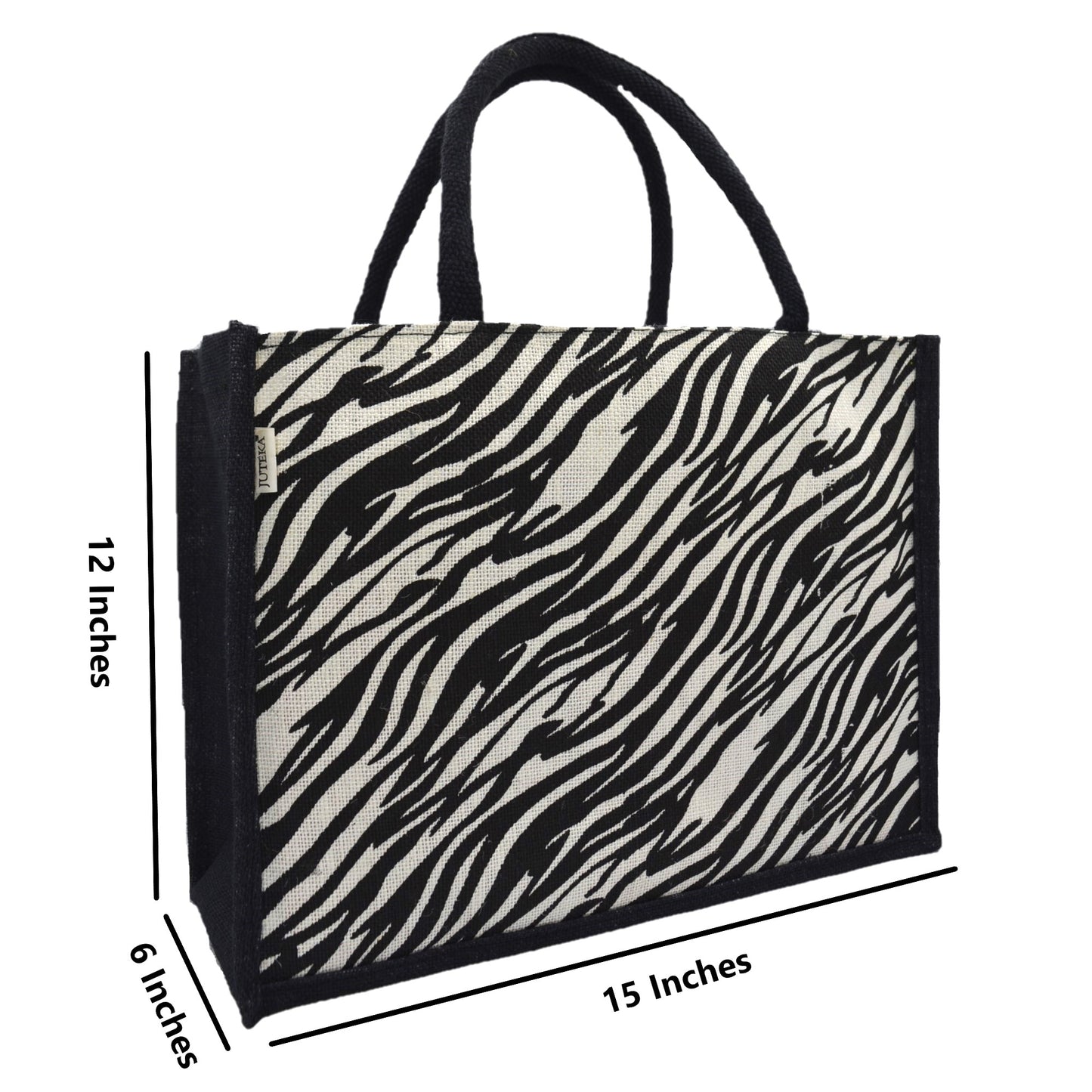 Classic Black & White Tiger Print Jute Tote Bag