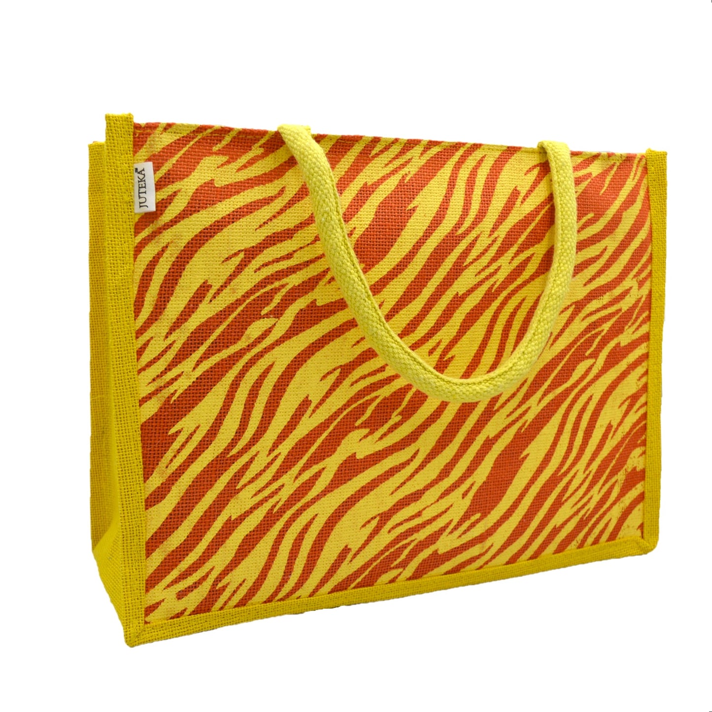 Bold Yellow & Red Tiger Print Jute Tote Bag