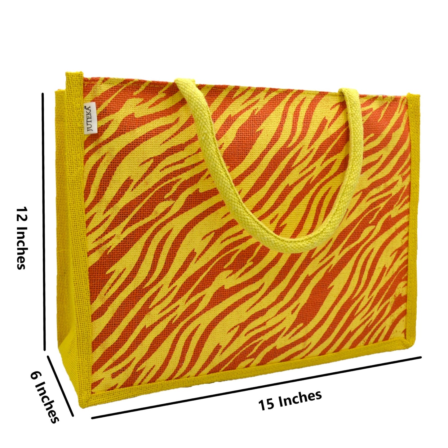 Bold Yellow & Red Tiger Print Jute Tote Bag