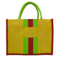 Jute Tote Bag – Green & Red Stripes