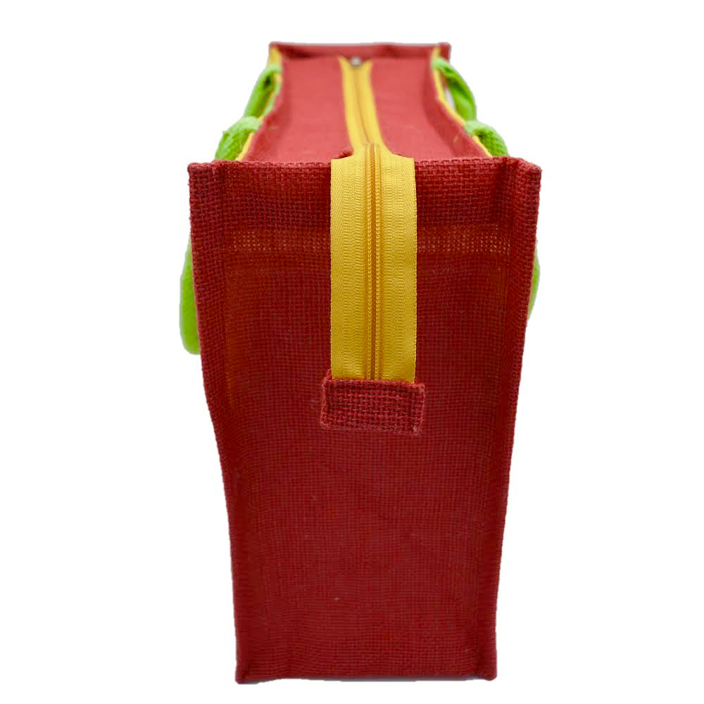 Jute Tote Bag – Green & Red Stripes