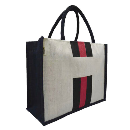 Jute Tote Bag – Black & Red Stripes