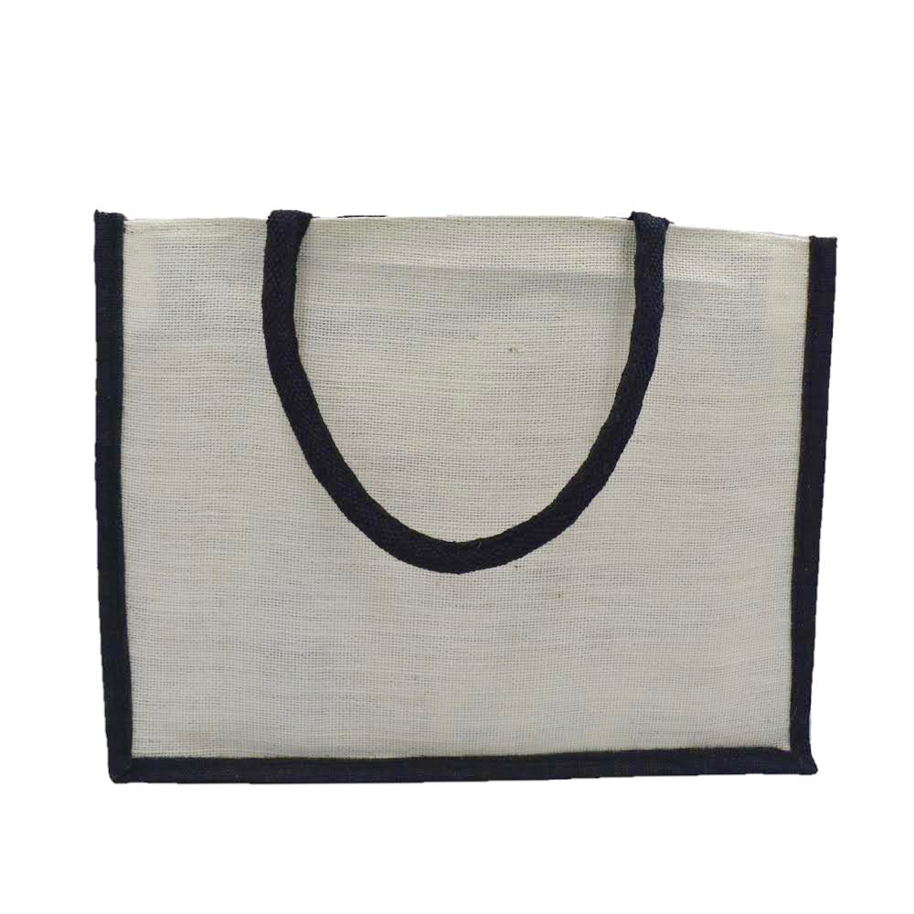 Jute Tote Bag – Black & Red Stripes