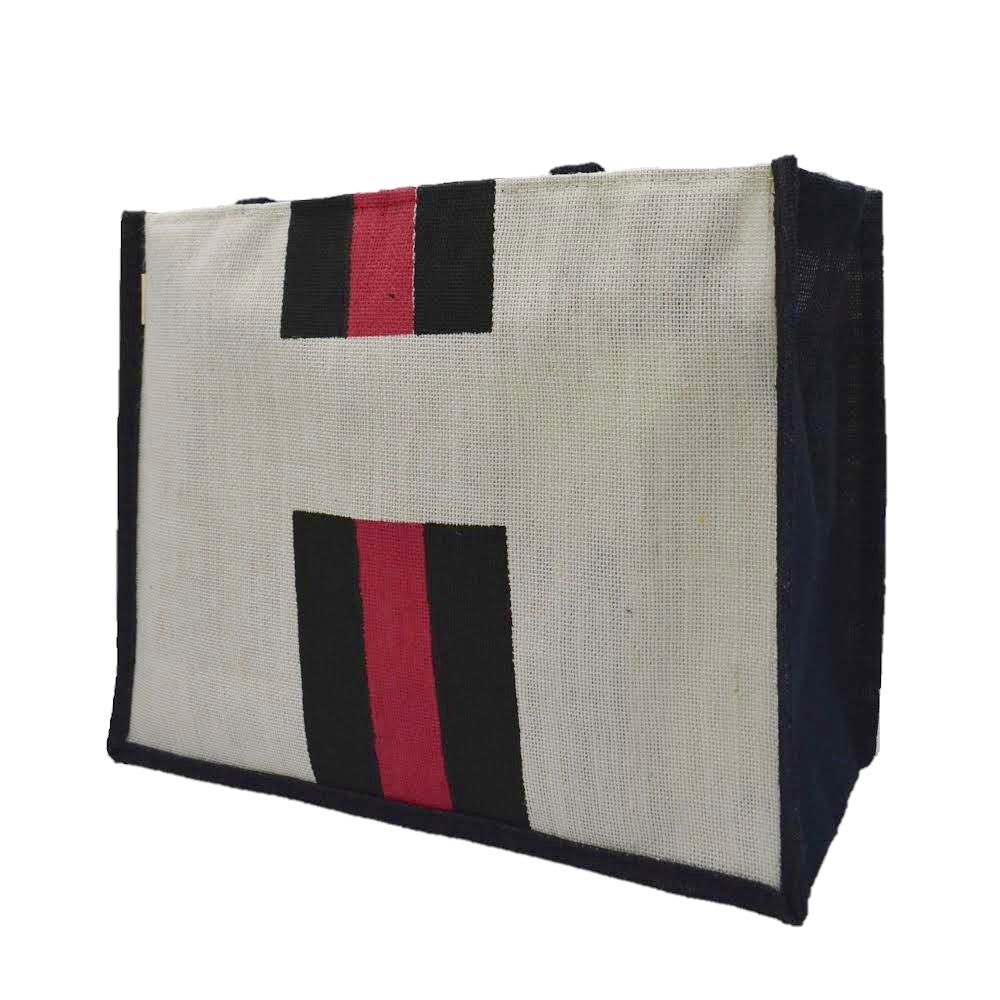 Jute Tote Bag – Black & Red Stripes