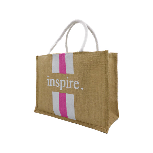 Inspire Jute Tote Bag –  Pink & White Stripes