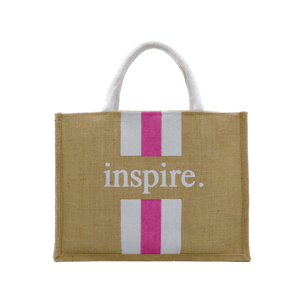 Inspire Jute Tote Bag –  Pink & White Stripes