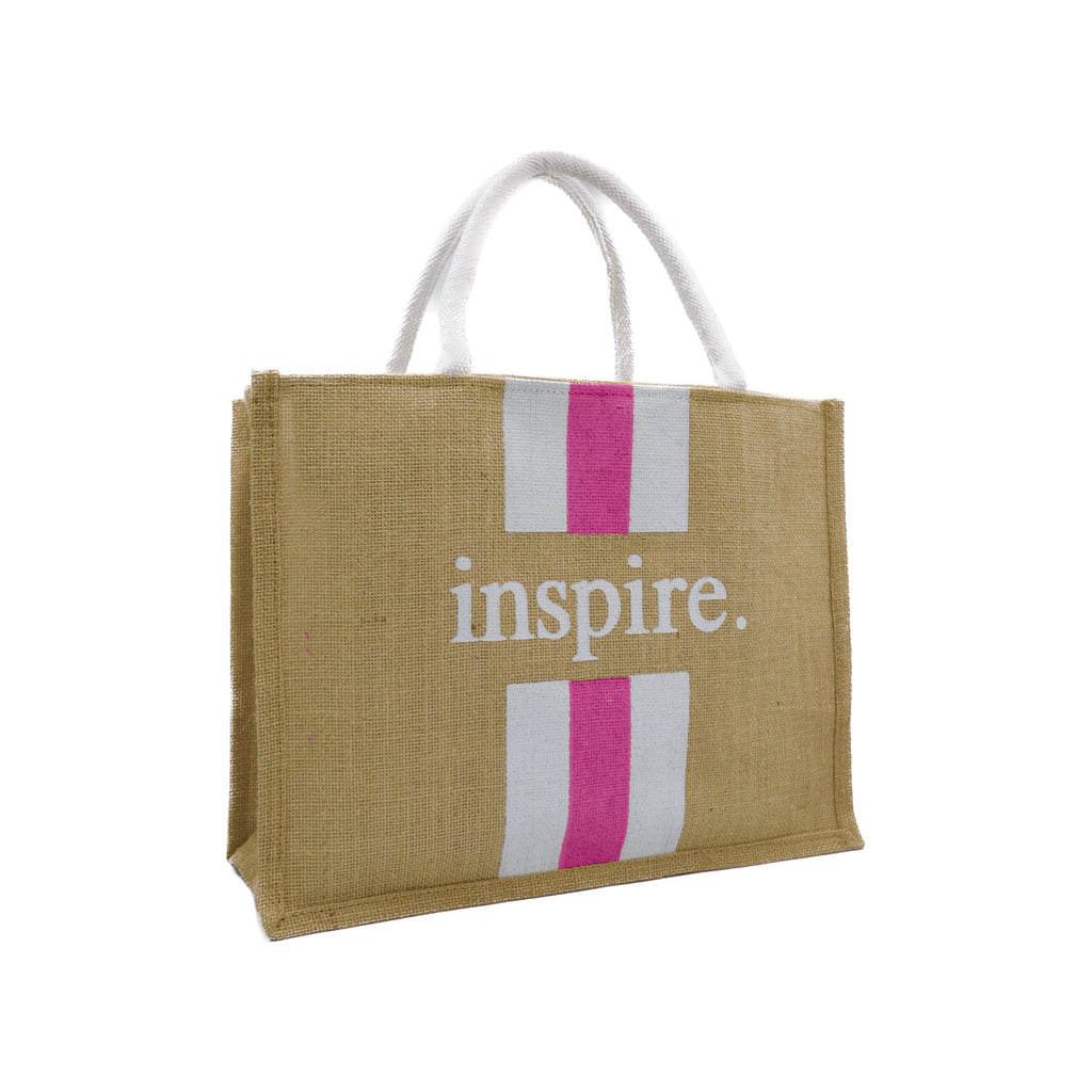 Inspire Jute Tote Bag –  Pink & White Stripes