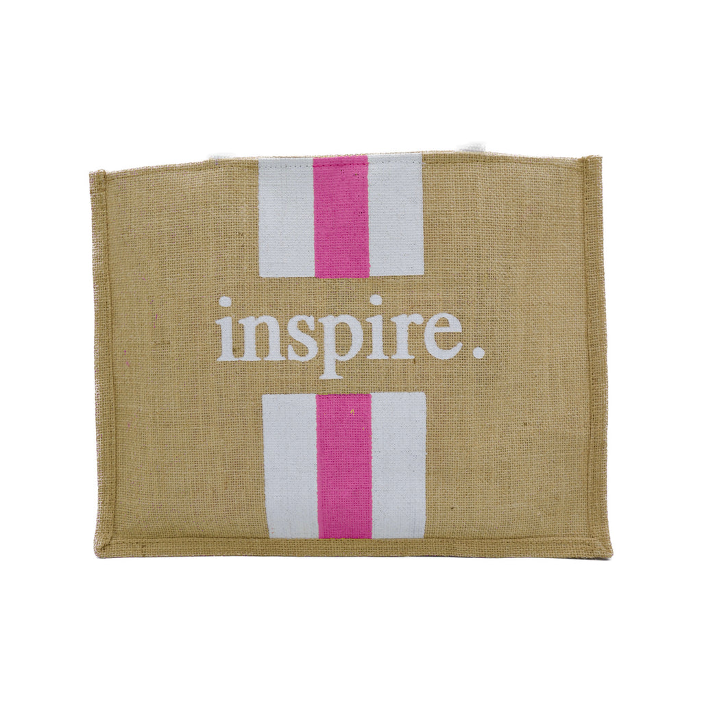 Inspire Jute Tote Bag –  Pink & White Stripes