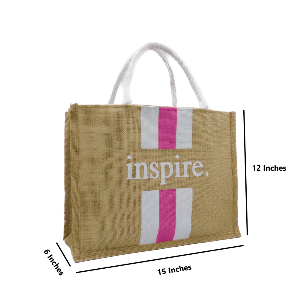 Inspire Jute Tote Bag –  Pink & White Stripes