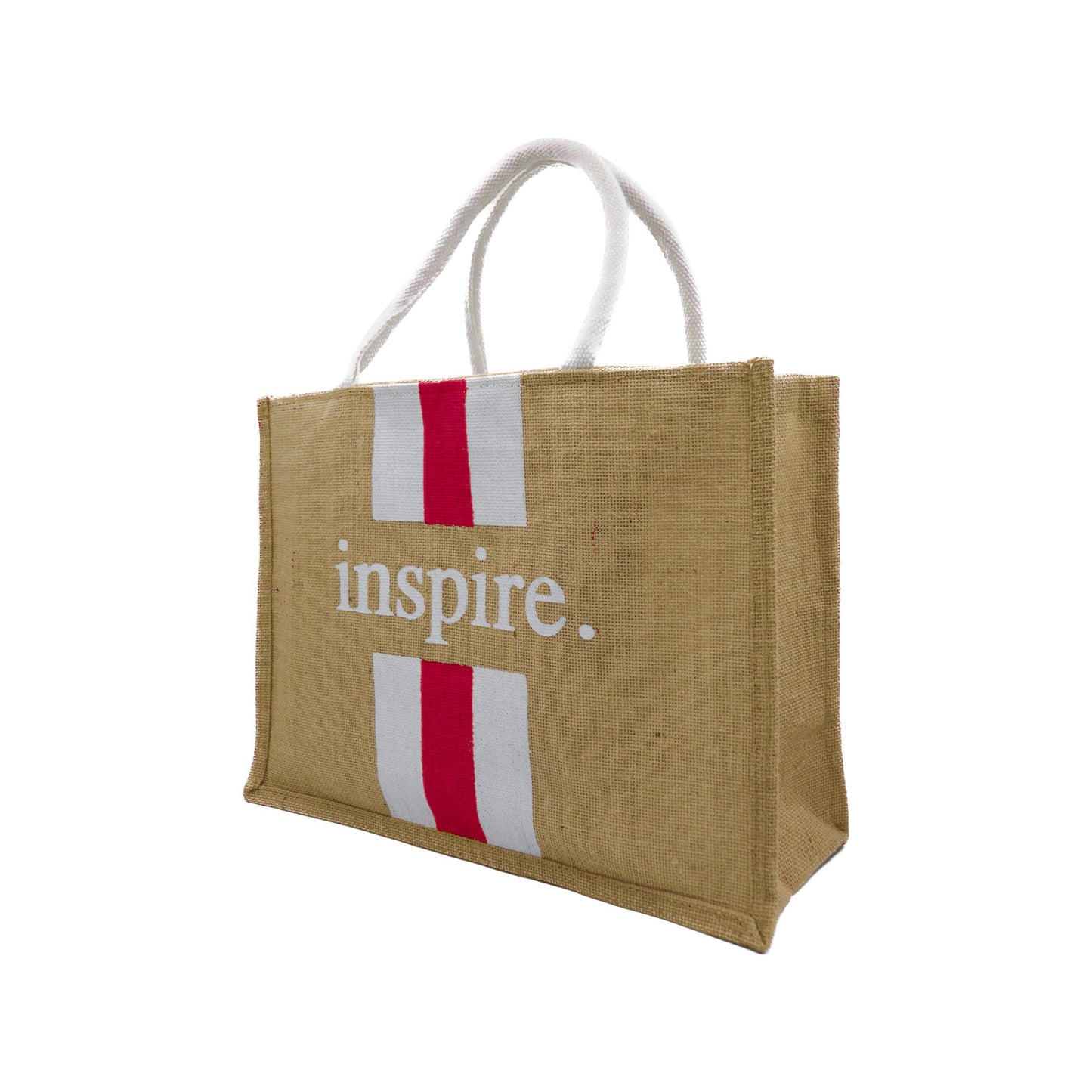 Inspire Jute Tote Bag – with Red & White Stripes