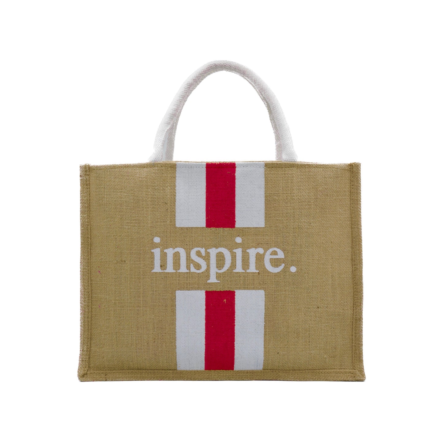 Inspire Jute Tote Bag – Black with White Stripes