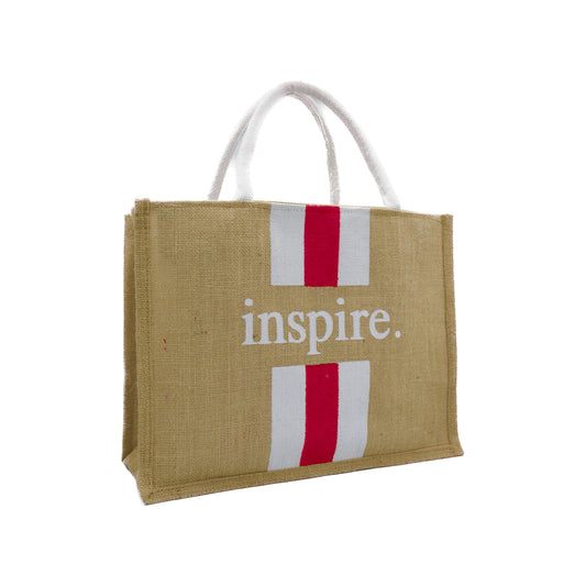 Inspire Jute Tote Bag – with Red & White Stripes