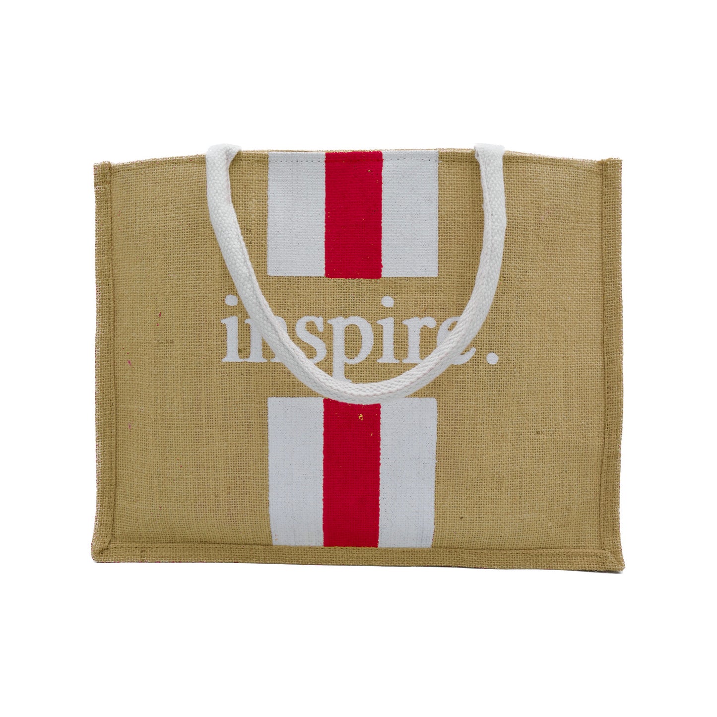 Inspire Jute Tote Bag – with Red & White Stripes