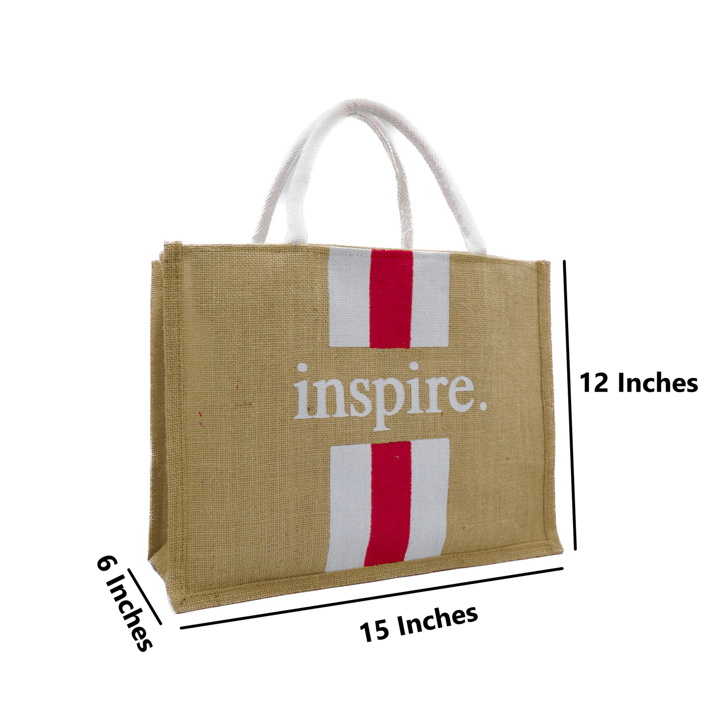 Inspire Jute Tote Bag – with Red & White Stripes