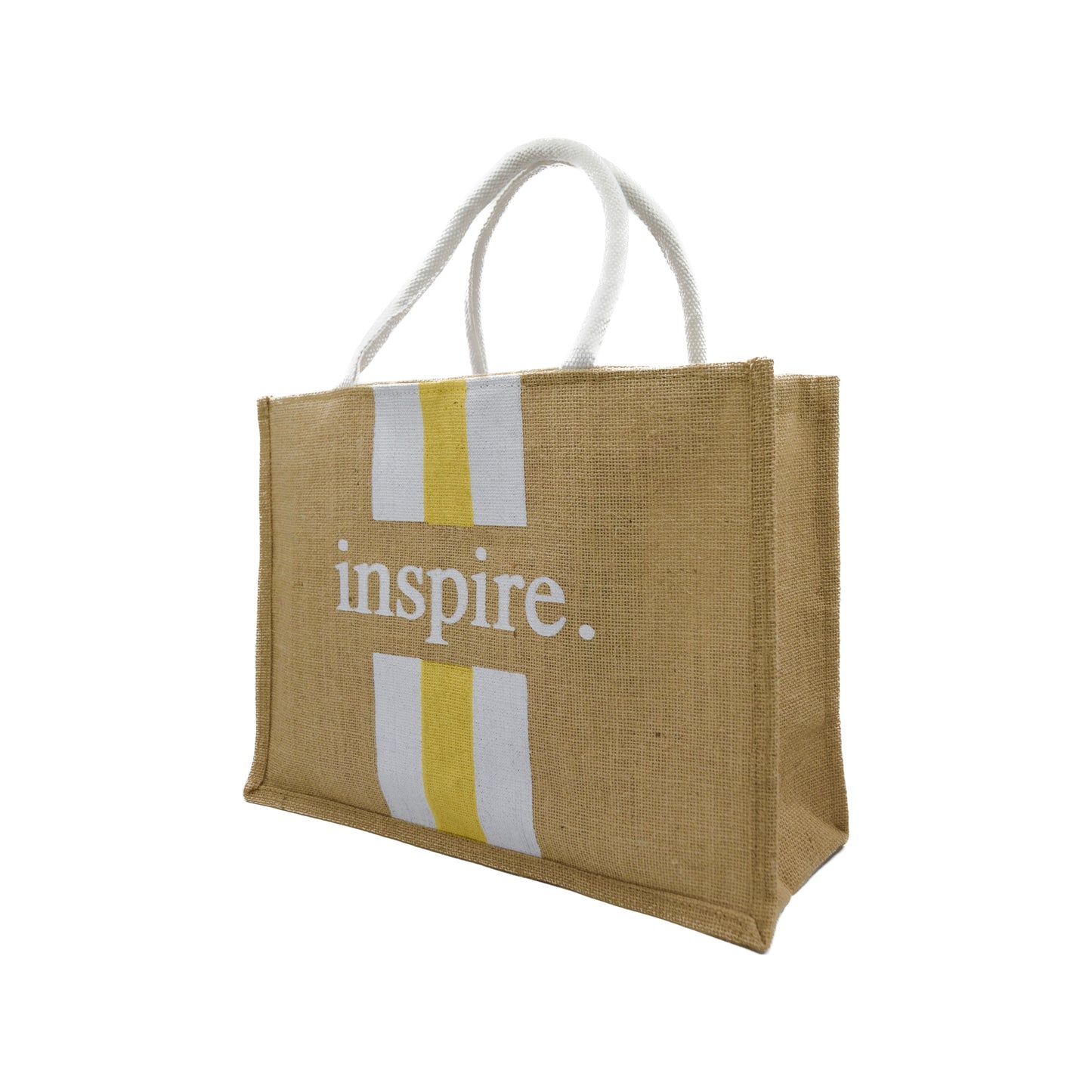 Inspire Jute Tote Bag – Yellow & White Stripes