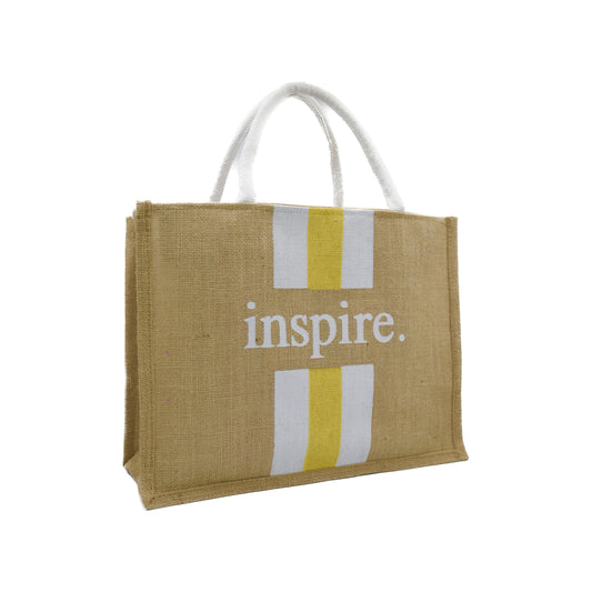 Inspire Jute Tote Bag – Yellow & White Stripes