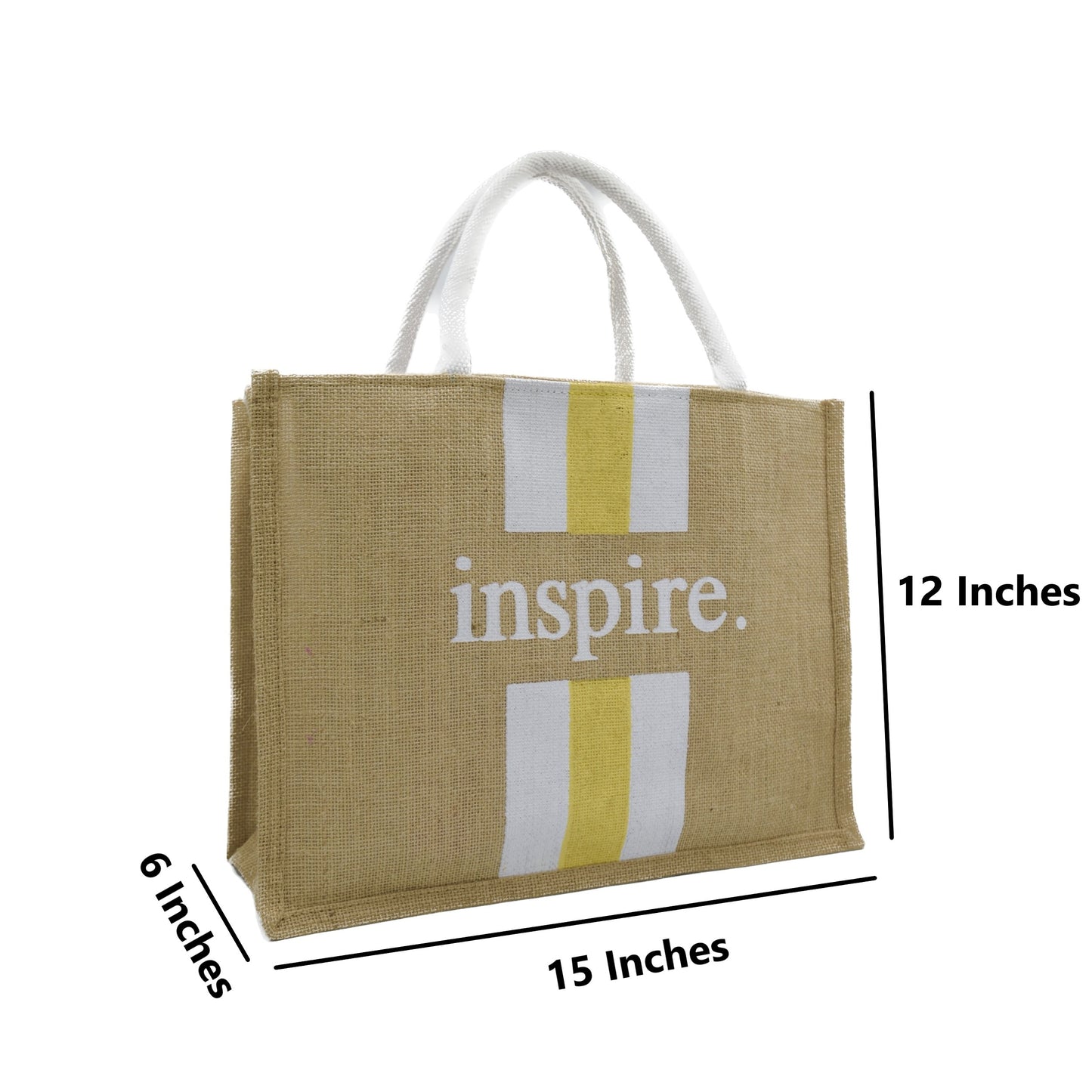 Inspire Jute Tote Bag – Yellow & White Stripes