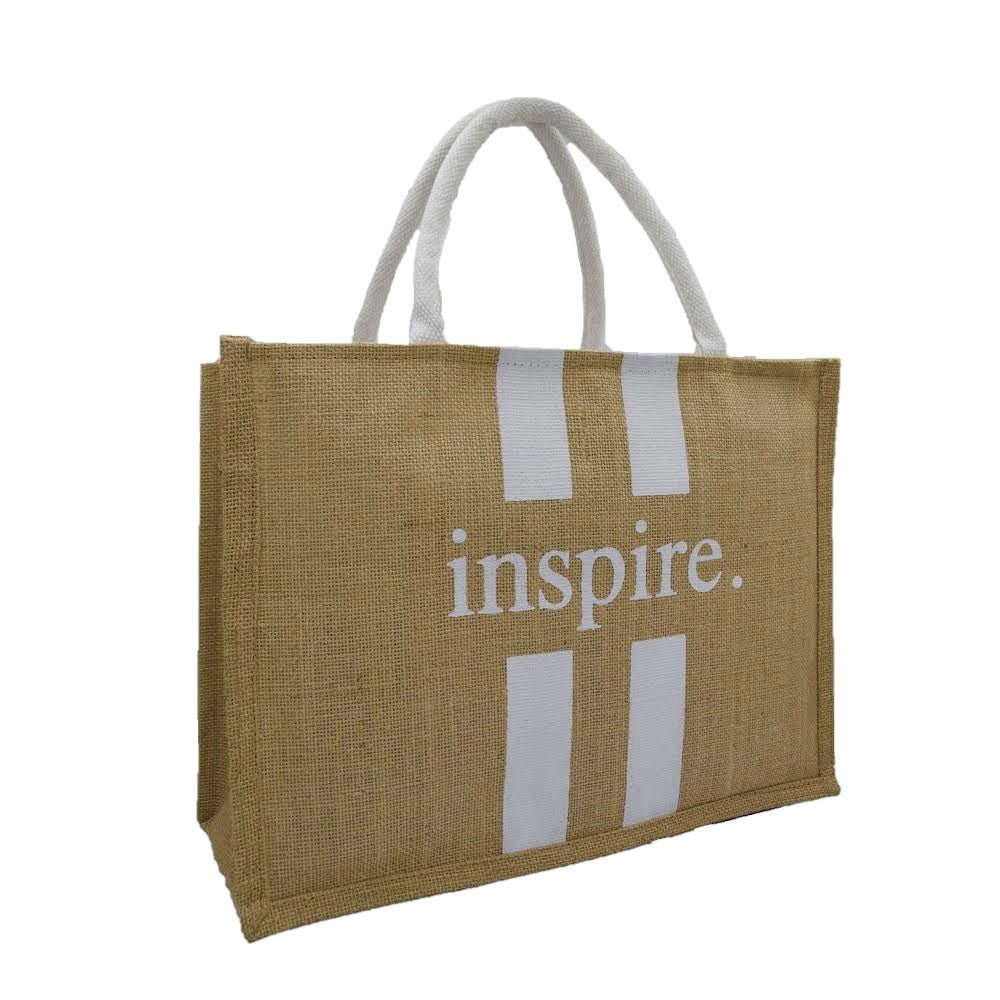 Jute Tote Bag – Natural Beige with White Stripes