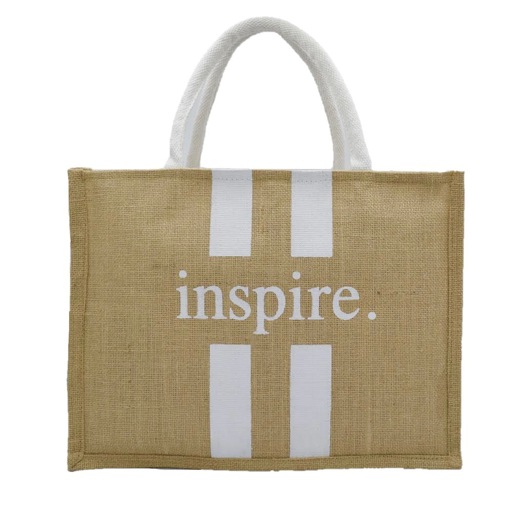 Inspire Jute Tote Bag – Black with White Stripes