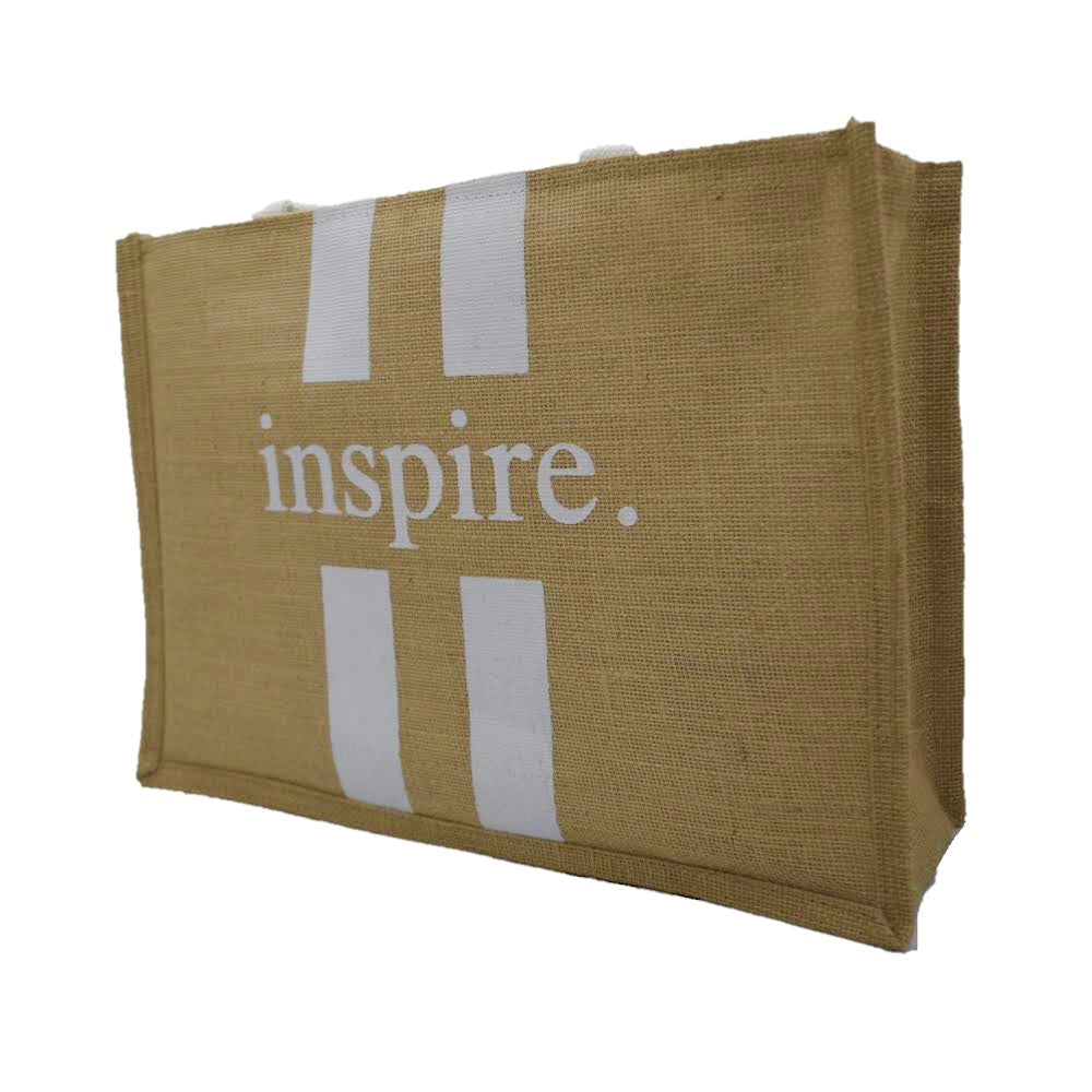 Jute Tote Bag – Natural Beige with White Stripes