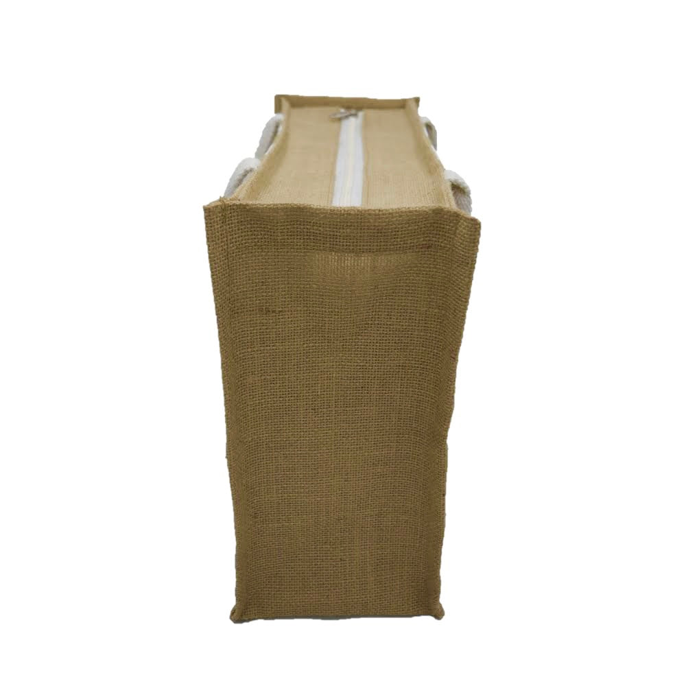 Jute Tote Bag – Natural Beige with White Stripes