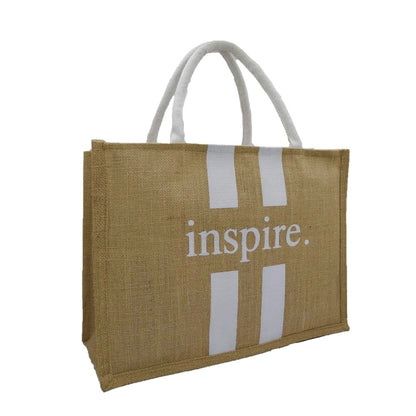 Jute Tote Bag – Natural Beige with White Stripes