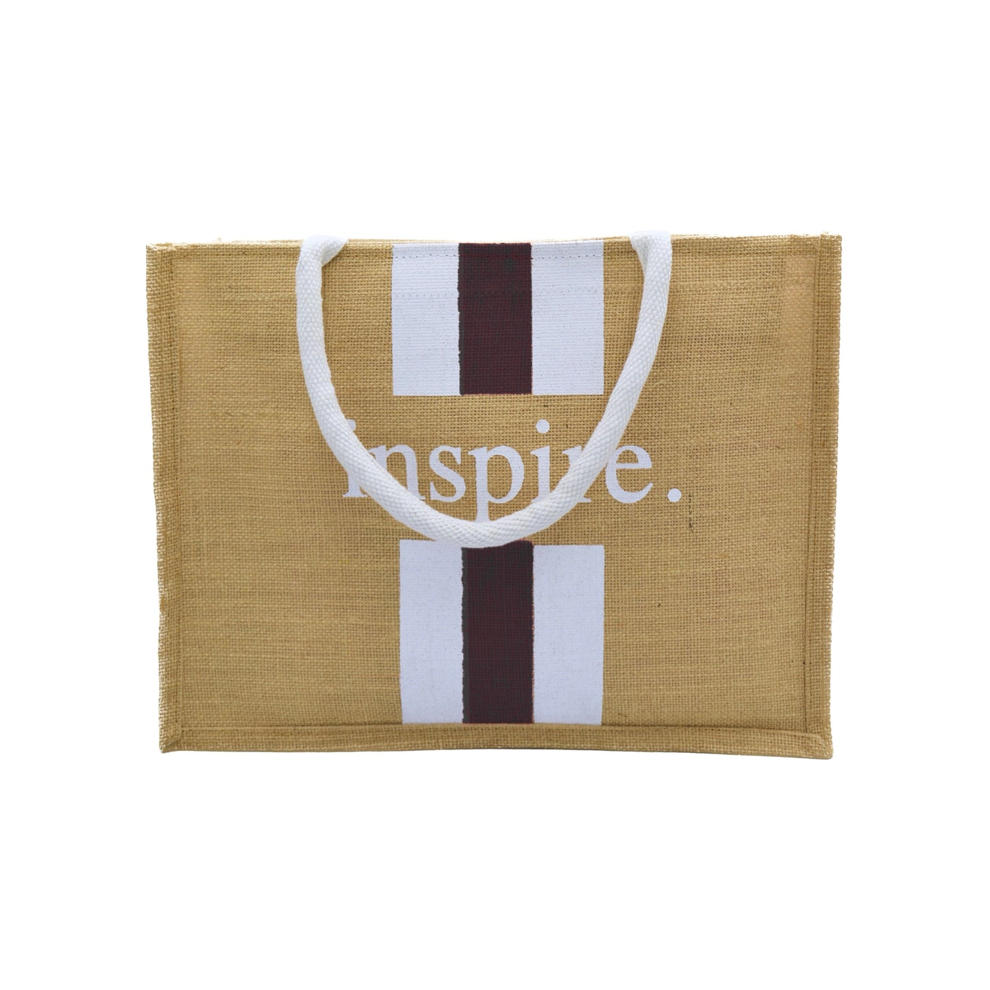 Inspire Jute Tote Bag – Black with White Stripes