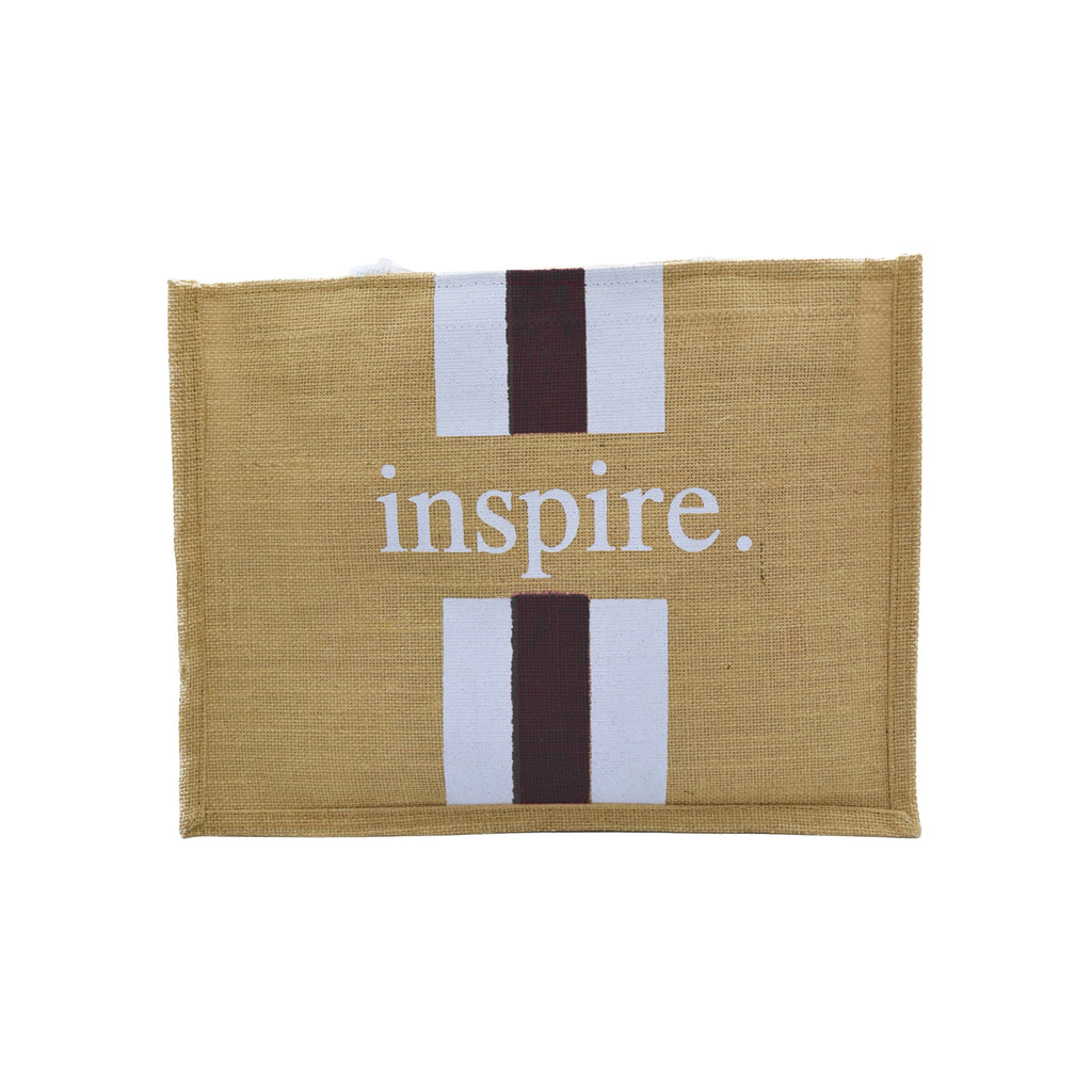 Inspire Jute Tote Bag – Black with White Stripes