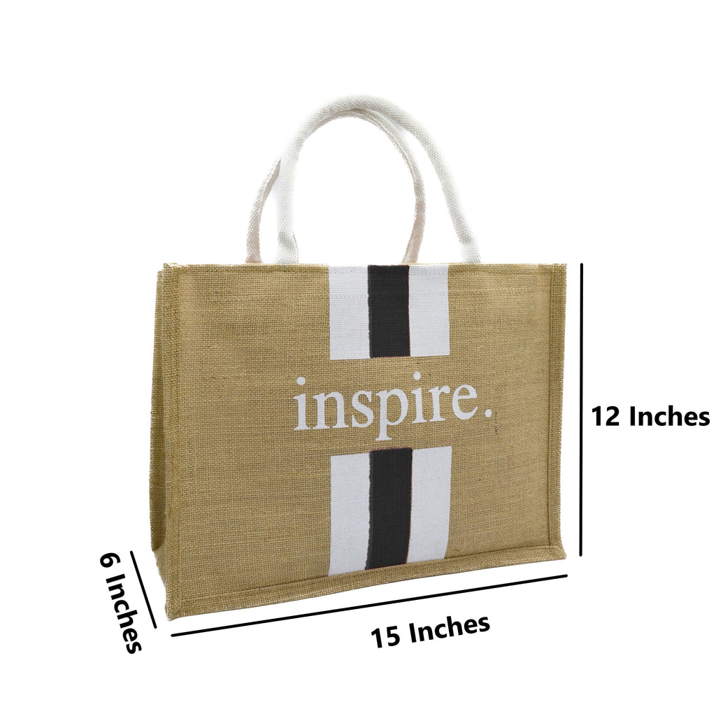 Inspire Jute Tote Bag – Black with White Stripes