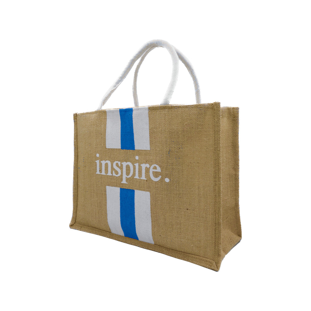 Inspire Jute Tote Bag – Blue Stripes