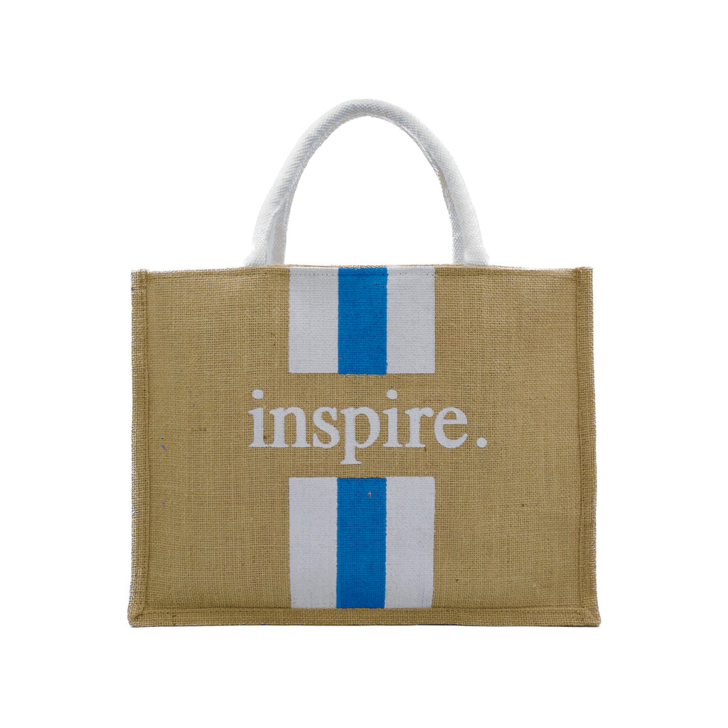 Inspire Jute Tote Bag – Blue Stripes