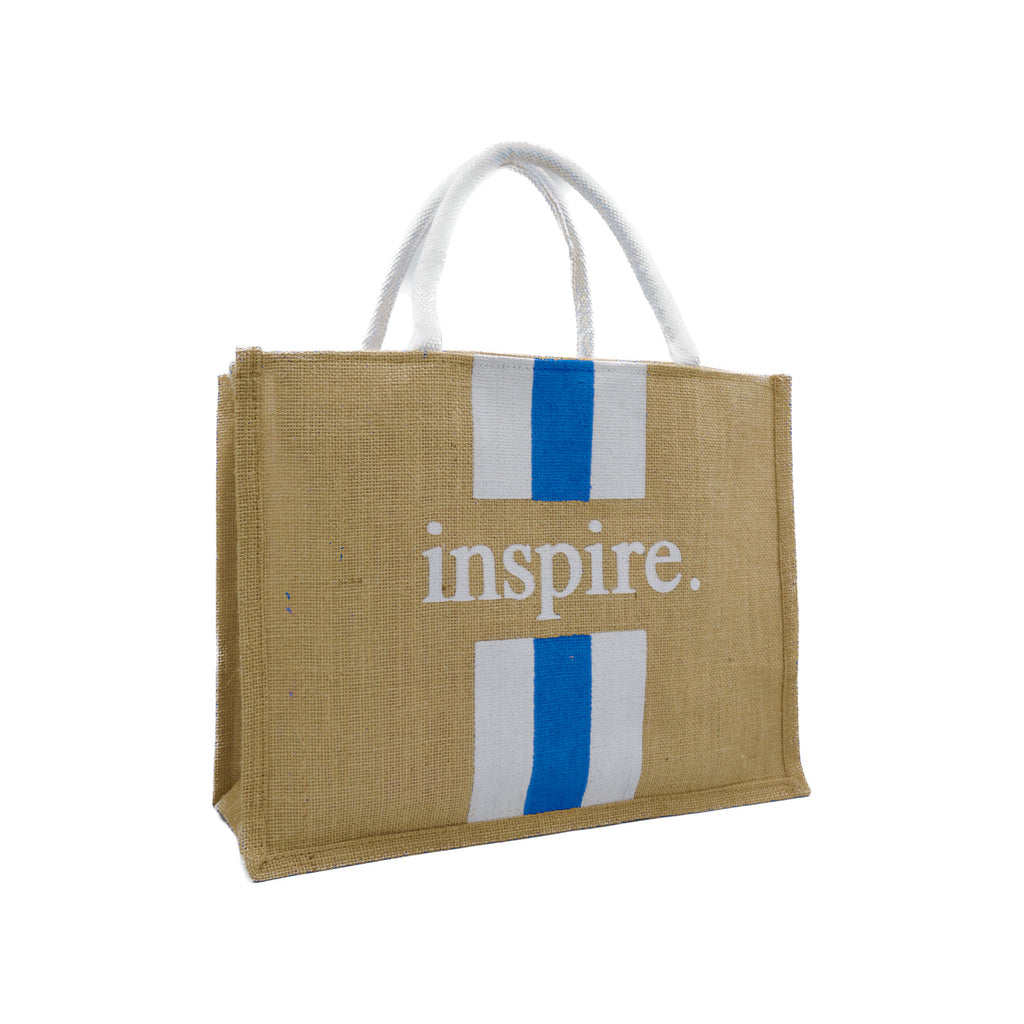 Inspire Jute Tote Bag – Blue Stripes