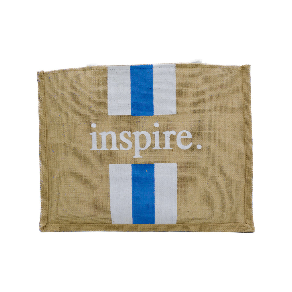 Inspire Jute Tote Bag – Blue Stripes