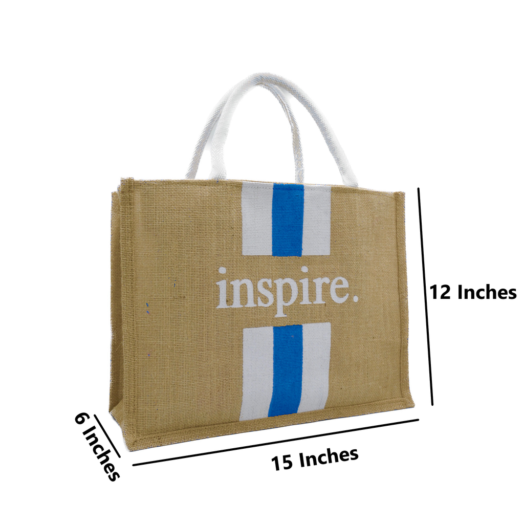 Inspire Jute Tote Bag – Blue Stripes