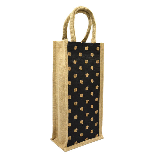 Black & Beige Jute Bag – Polka Dot Design