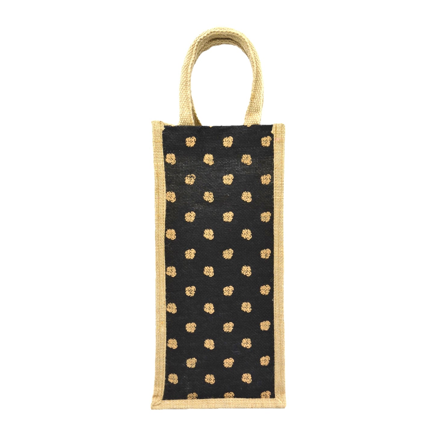 Black & Beige Jute Bag – Polka Dot Design