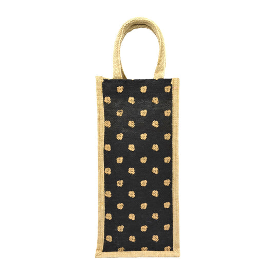 Black & Beige Jute Bag – Polka Dot Design